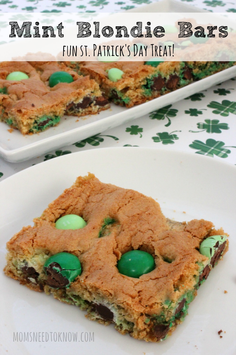 Mint Blondie Bars For St. Patrick's Day