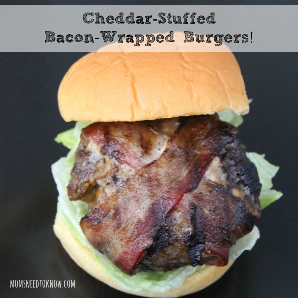 Bacon Wrapped Cheddar Stuffed Burgers sq