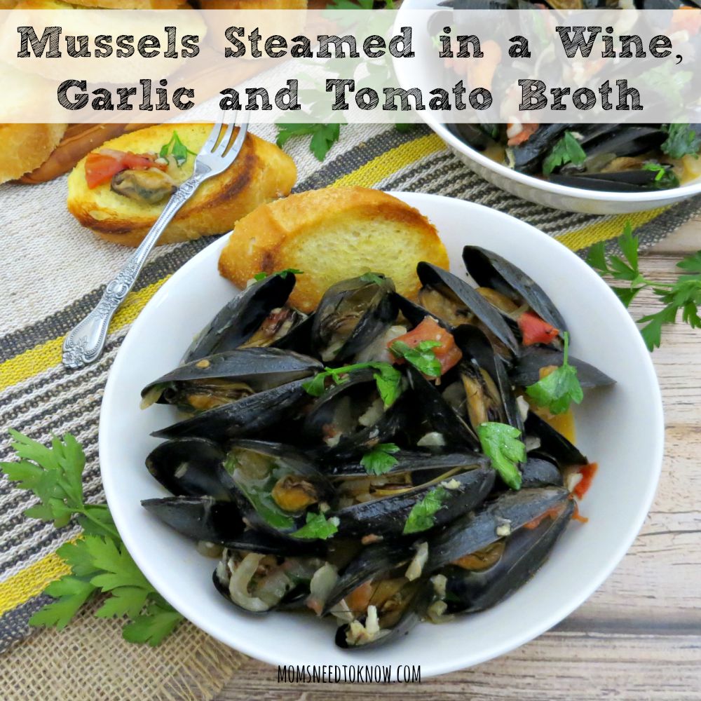 Mussels Steamed In a Wine, Garlic and Tomato Broth sq