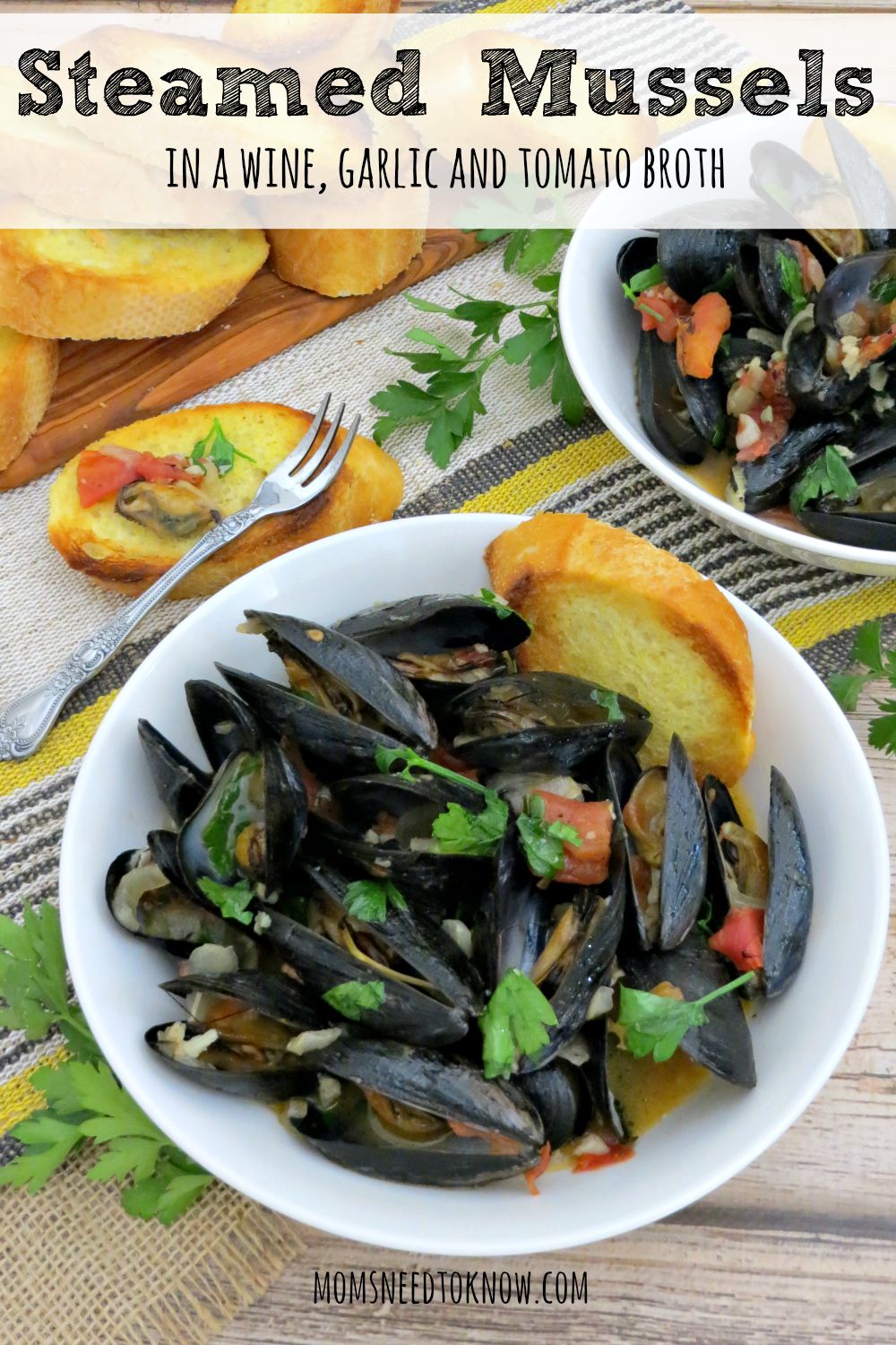 These steamed mussels are made in a delicious broth made with wine, garlic and tomatoes. Perfect as an appetizer and cook up some pasta for a complete meal!