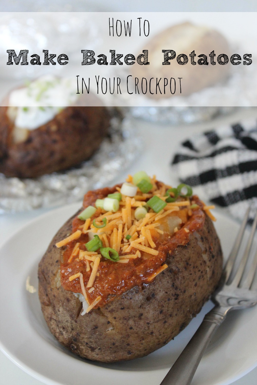 If you don't have the oven space for baked potatoes AND dinner, or just don't want to heat up your house, here is How To Bake Potatoes in the Crockpot