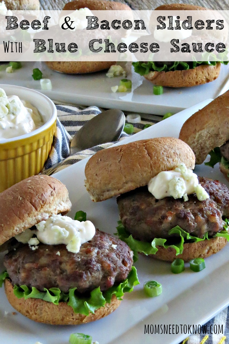 I don't know which is better - the smoky taste of these beef and bacon burgers or the blue cheese sauce that tops them!