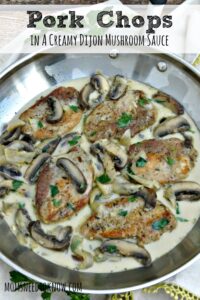A creamy dijon and mushroom sauce make this my absolute favorite pork chops recipe! Simple to make and you can even substitute chicken for the pork!