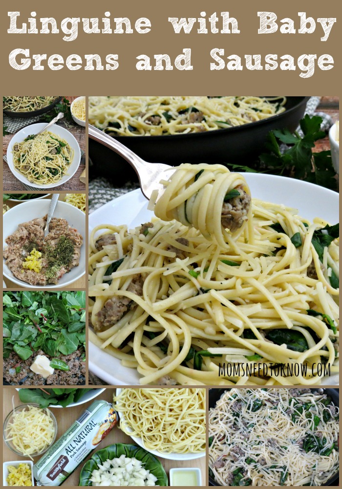 Pasta with Sausage and Baby Greens collage