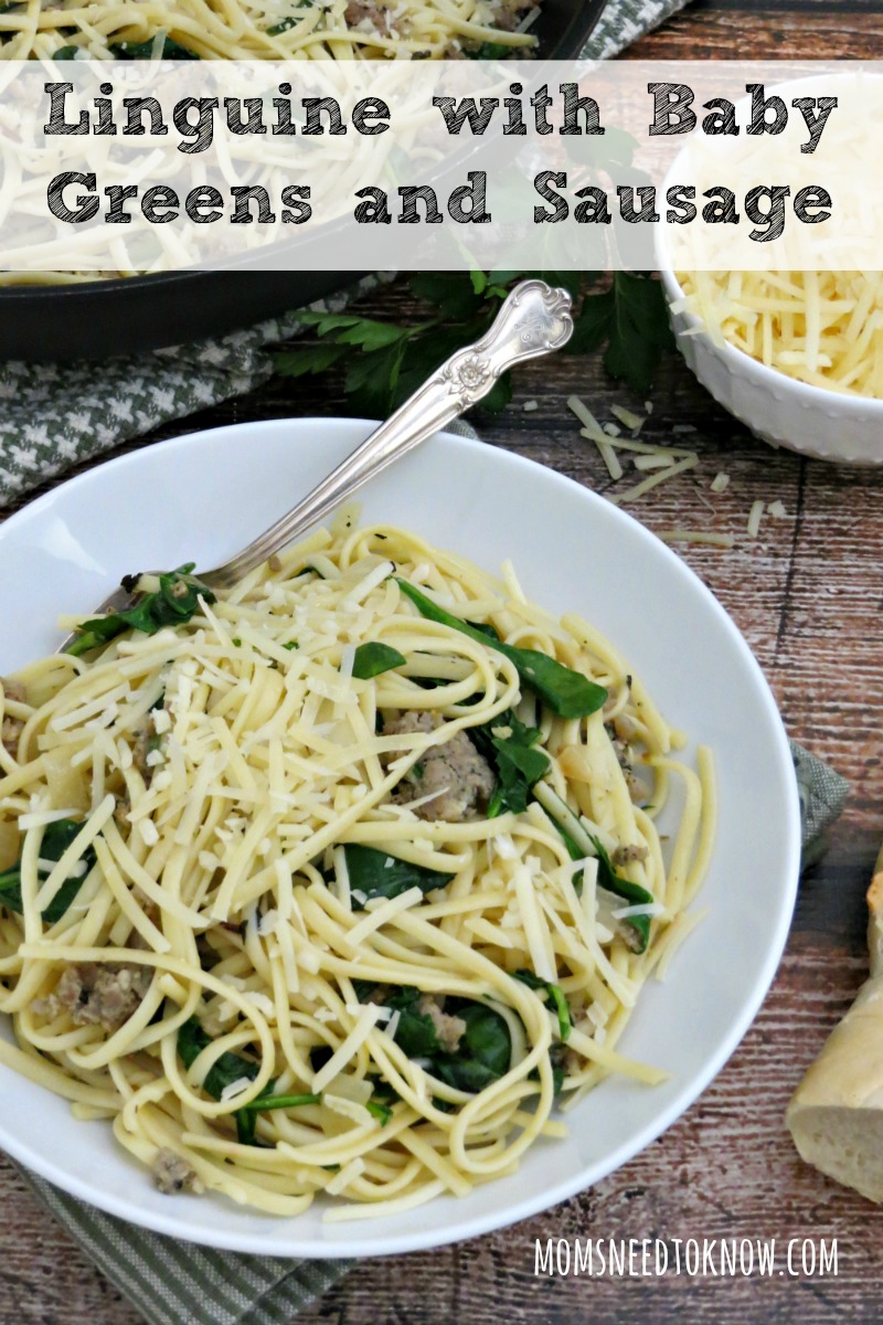 For an easy weeknight dinner, look no further than this pasta with sausage and baby greens. So easy to customize to your family tastes!