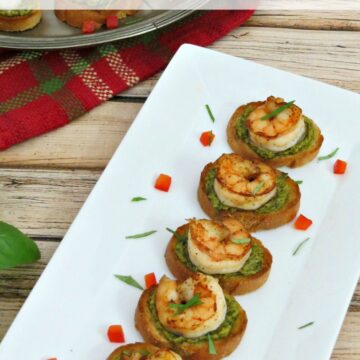 This shrimp and pesto crostini recipe is full of flavor and can be made fairly quickly. It is sure to be a hit at your next party!