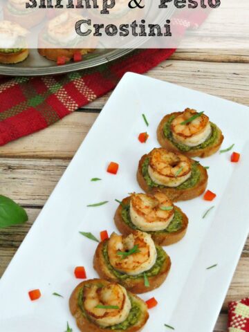 This shrimp and pesto crostini recipe is full of flavor and can be made fairly quickly. It is sure to be a hit at your next party!