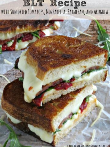 Sun dried tomatoes, arugula, mozzarella and Parmesan cheese make this BLT recipe so much more than the ones that you grab at your local sandwich shop!
