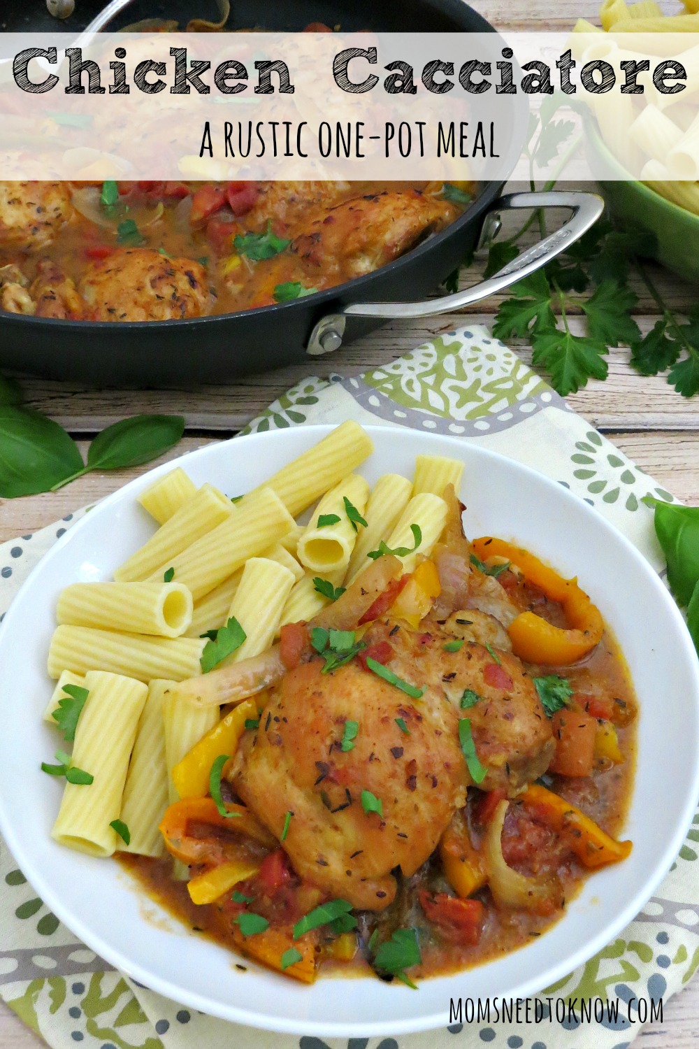 Chicken cacciatore is a one-pot, rustic dish that's comforting and absolutely delicious. And you don't have to be intimidated by the fancy name. It's incredibly easy to make!