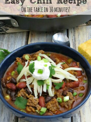 I love a good slow-cooked chili, but sometimes you just want an easy chili recipe that is full of flavor and can be on the table in just a half hour!