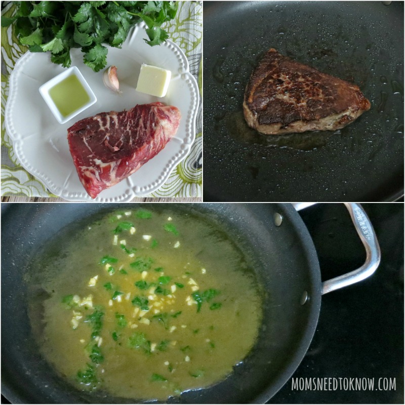 Pan Seared Steak with Cilantro Butter Sauce collage