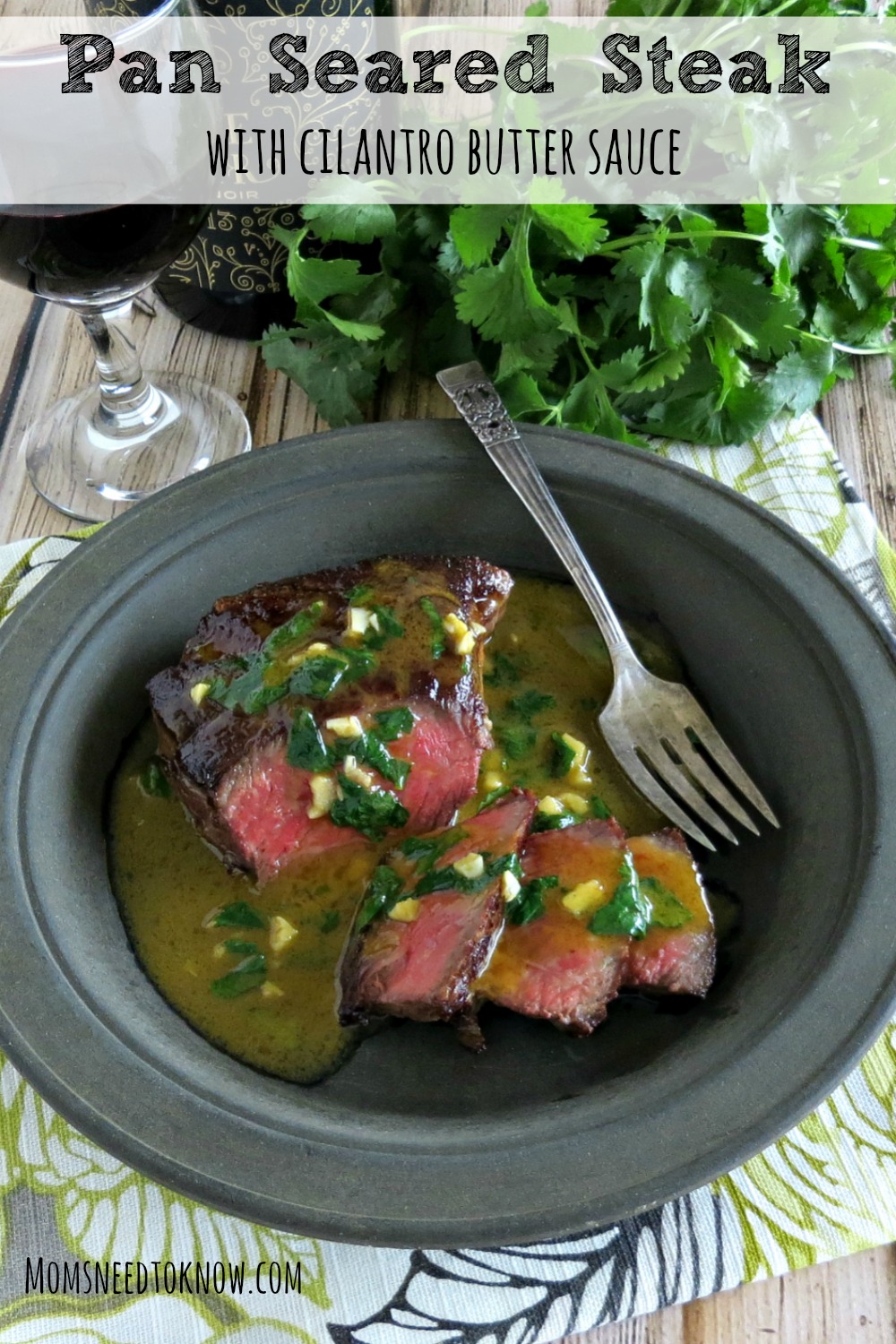 Making a pan seared steak come out right is easier than you may think. We cover this steak in a delicious sauce made from butter, wine and cilantro!