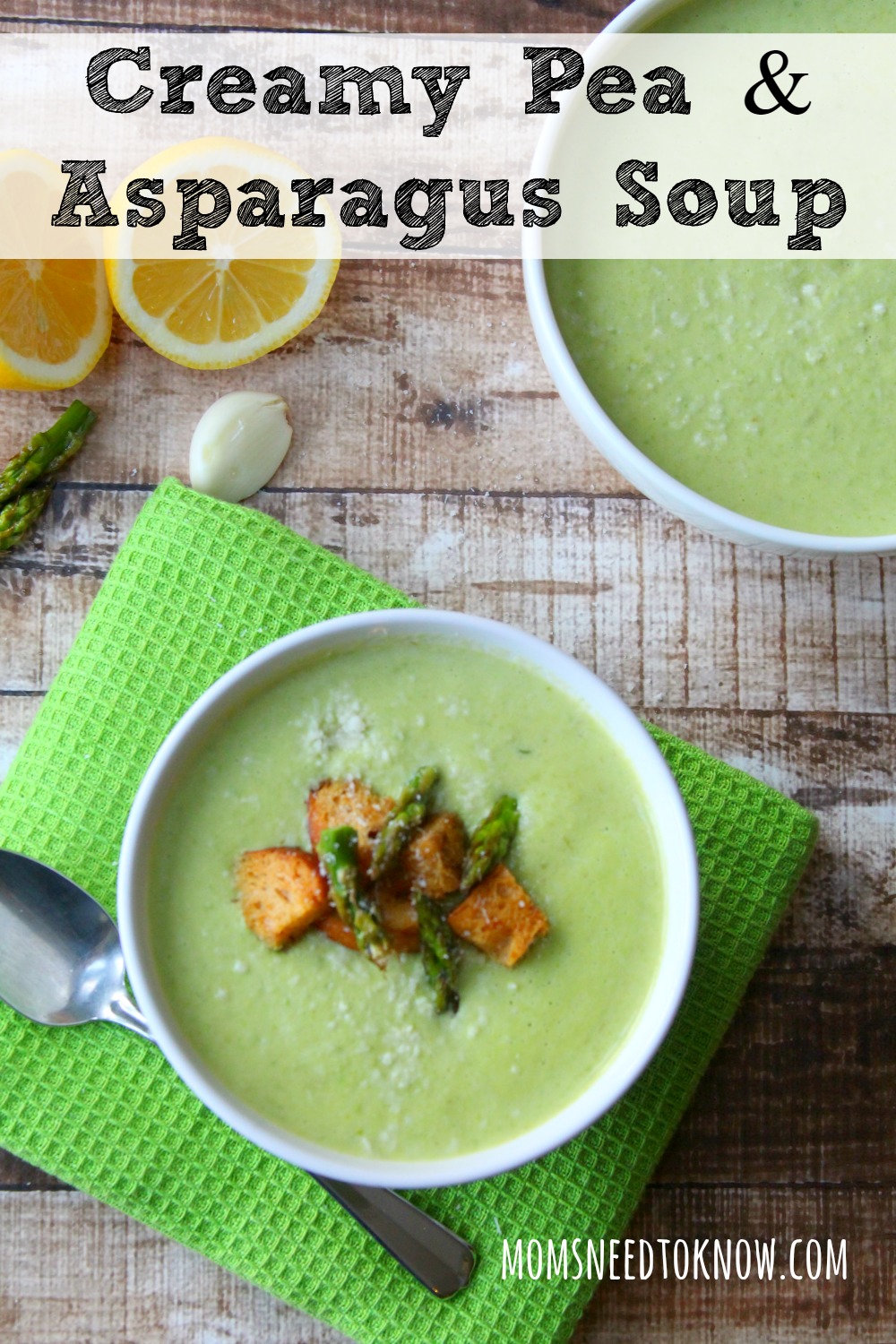 This creamy asparagus and pea soup is so easy to make and delicious served hot or cold! The baked asparagus gives this soup an incredible depth of flavor!