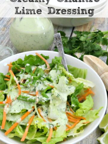 This creamy cilantro lime dressing can be used as a dressing for salads or as a light sauce for meats. It's absolutely delicious drizzled over fish tacos!