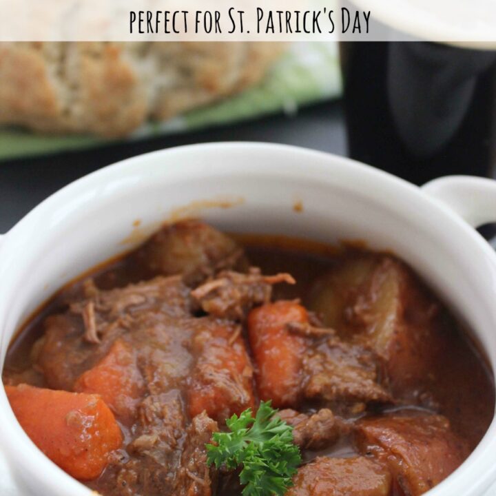 This Guinness Beef Stew recipe is so hearty and comforting on a cold winter's day. Perfect for St. Patrick's Day or any day of the year!
