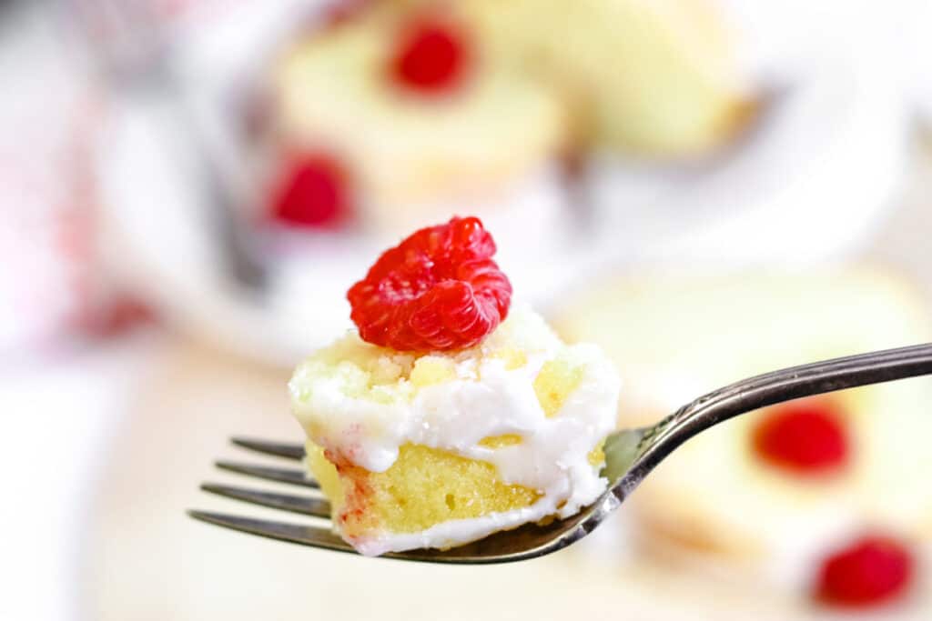 forkful of raspberry breakfast cake