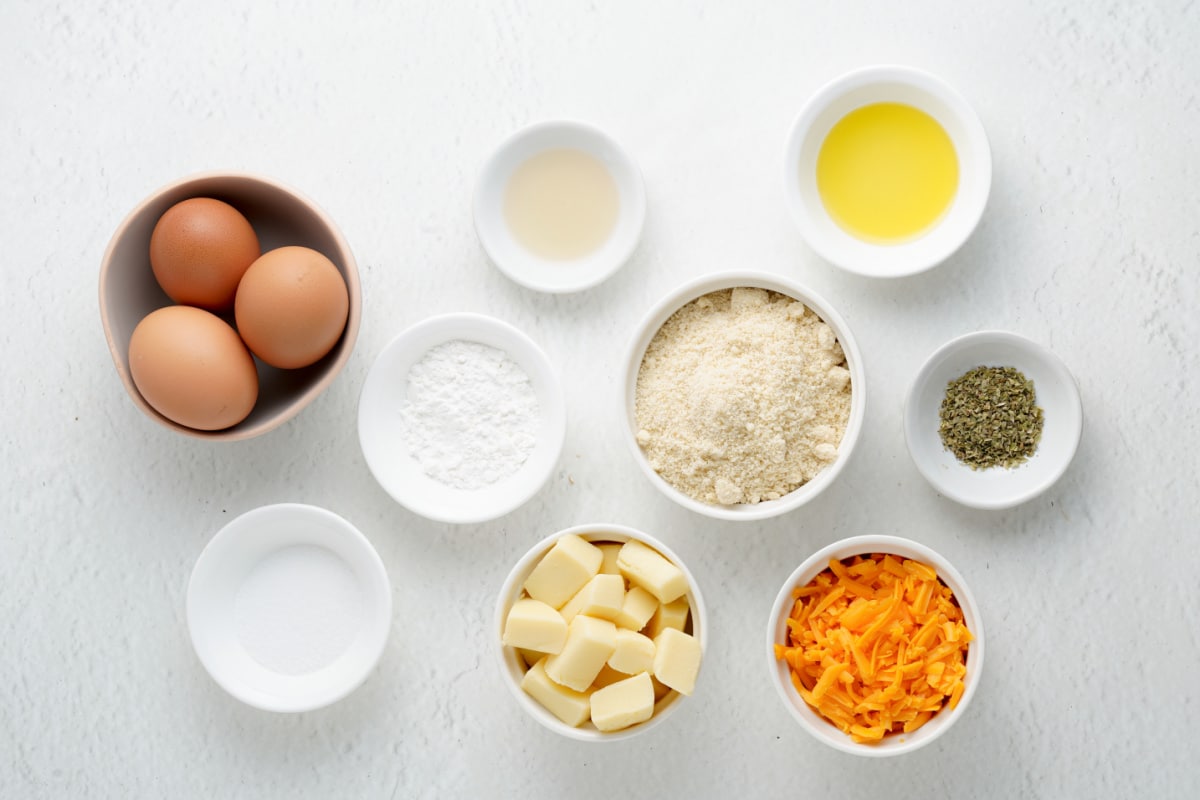 ingredients for keto bagels on a white background