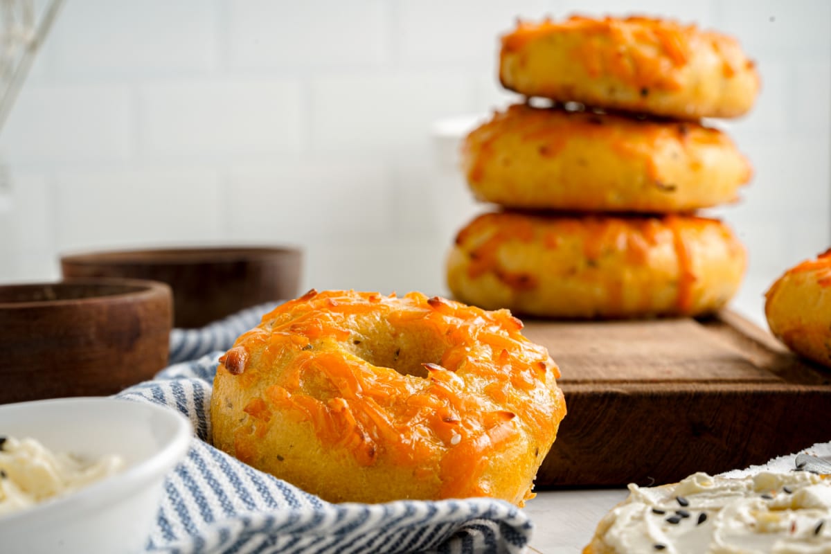 keto bagels laid out on a breakfast table