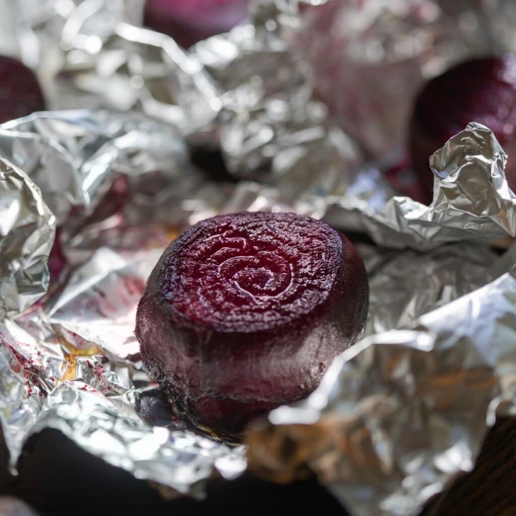 roasting beets wrapped in aluminum foil