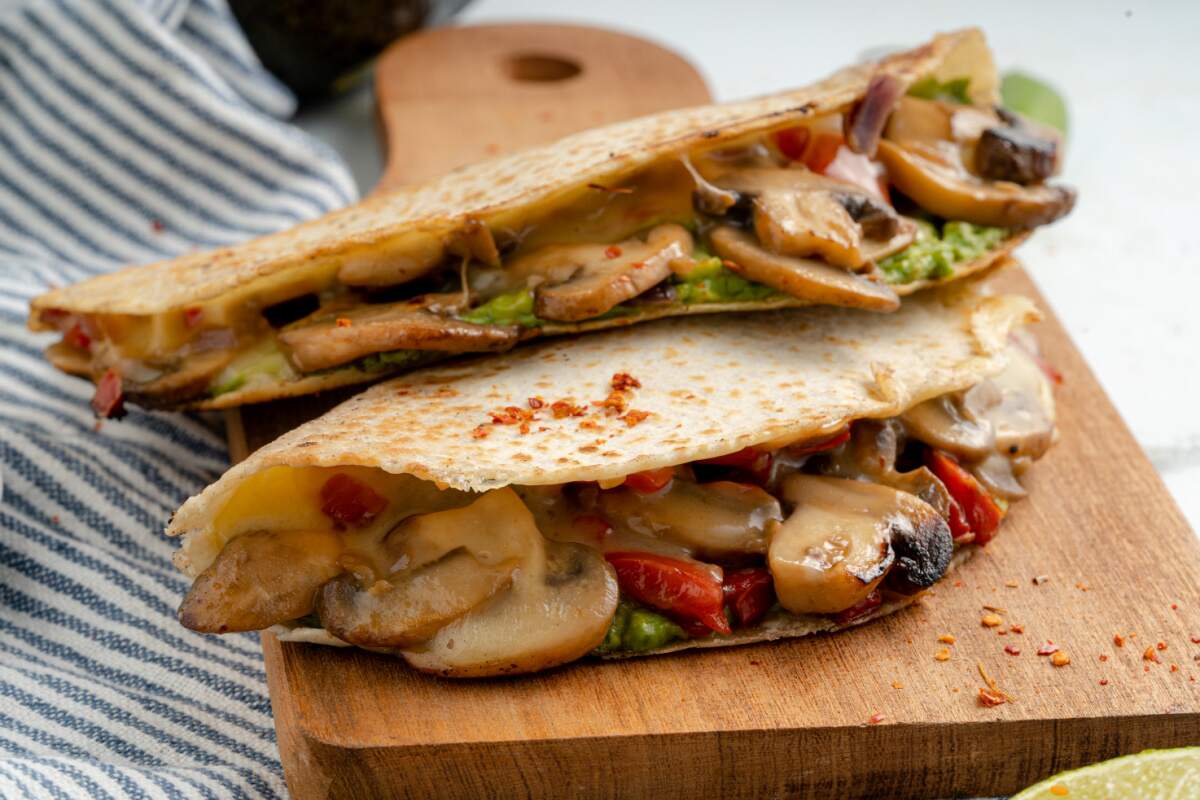 mushroom quesadillas on a cutting board