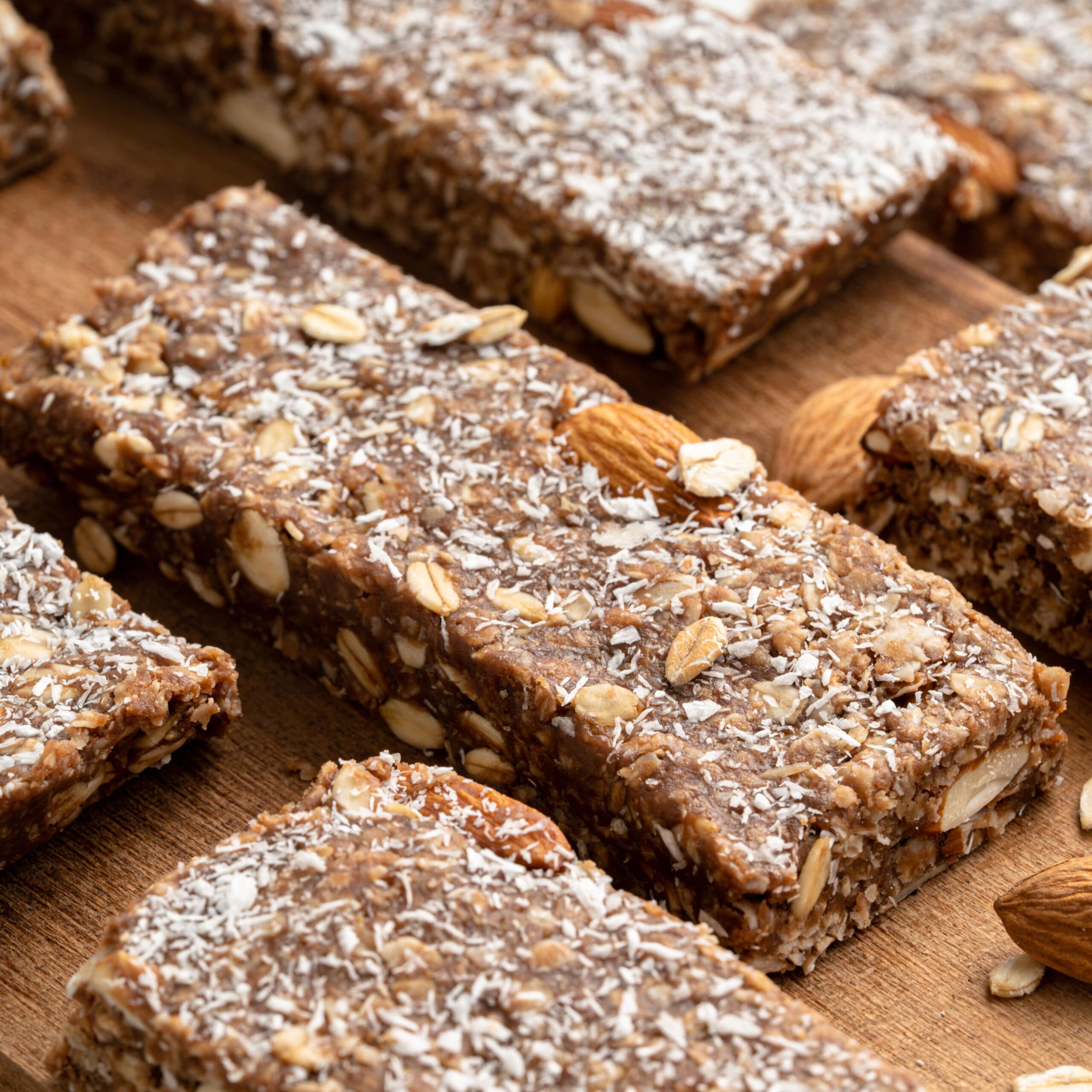 chocolate granola bars with almonds and coconut
