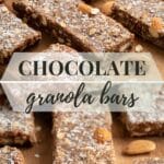 close ups of no bake chocolate granola bars