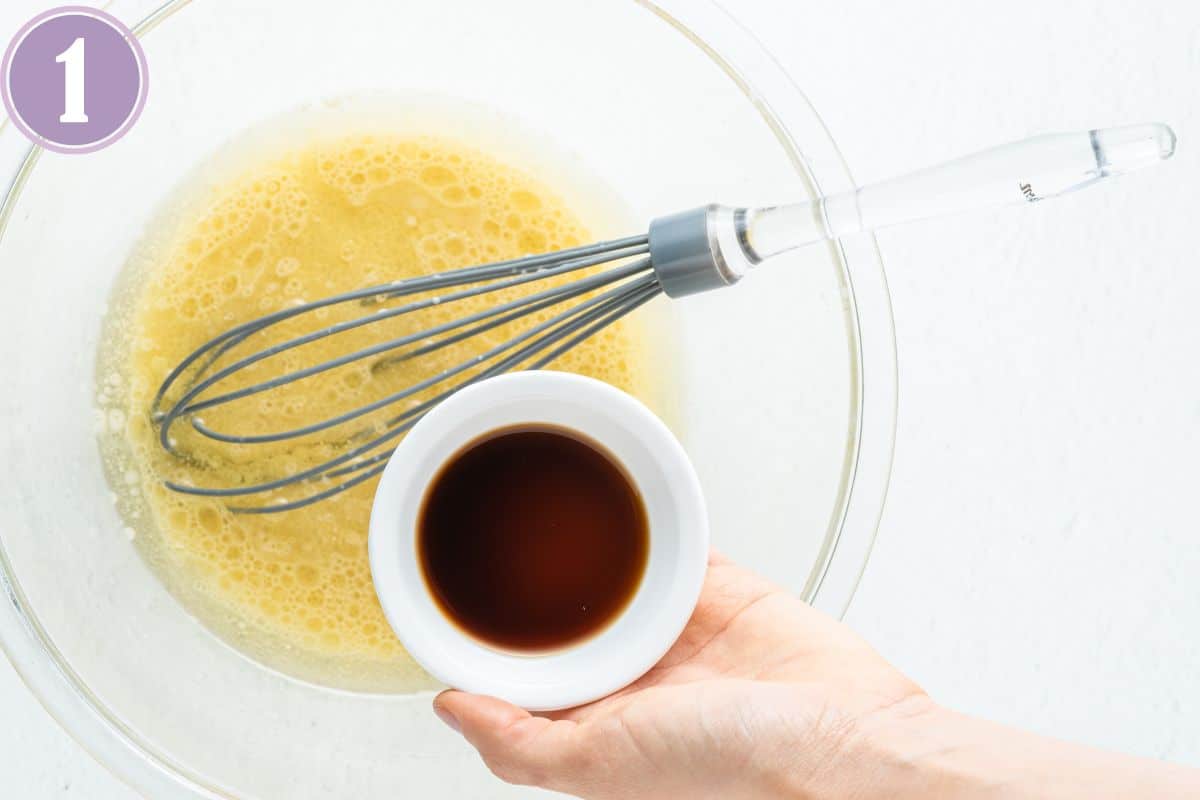 process shot of vegan muffing recipe - adding vanilla