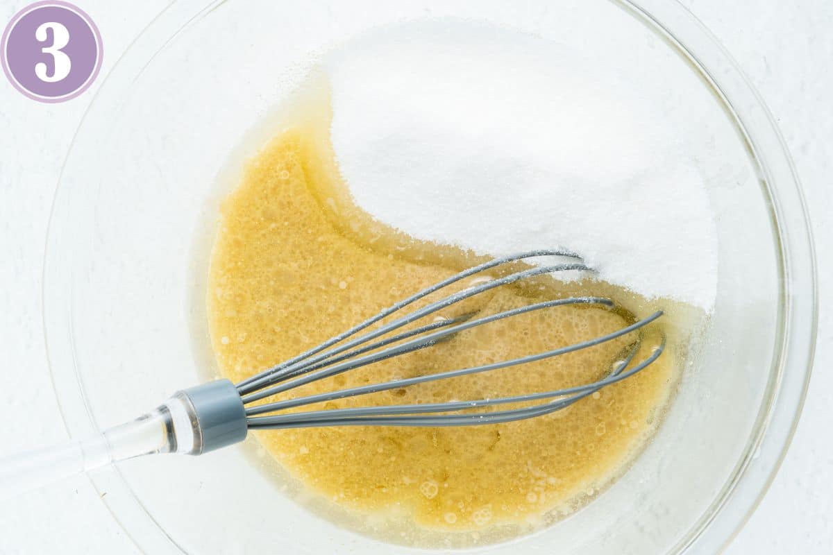 process image of vegan muffin recipe - adding sugar