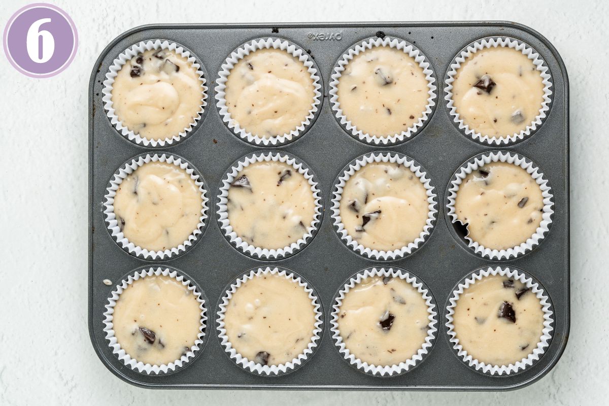 process shot of vegan muffin recipe - filled muffin tins